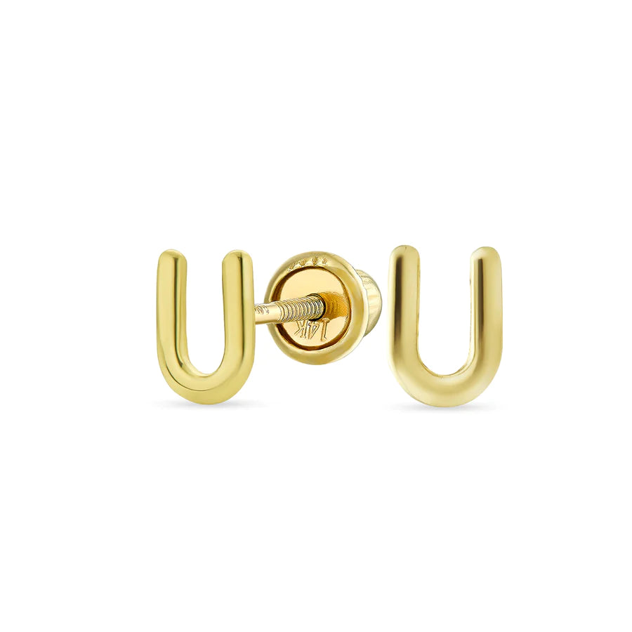 14K Gold A-Z Geometric Alphabet Letter Initial Stud Earrings