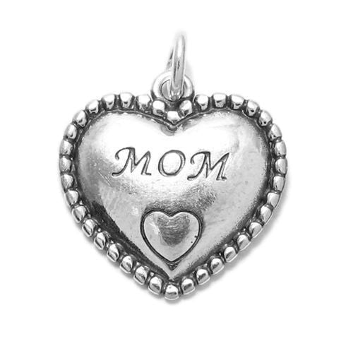 “Mom” in Beaded Heart Charm