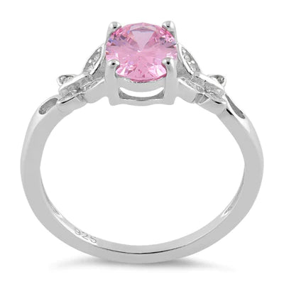 Sterling Silver Double Butterfly Pink Center Stone CZ Ring