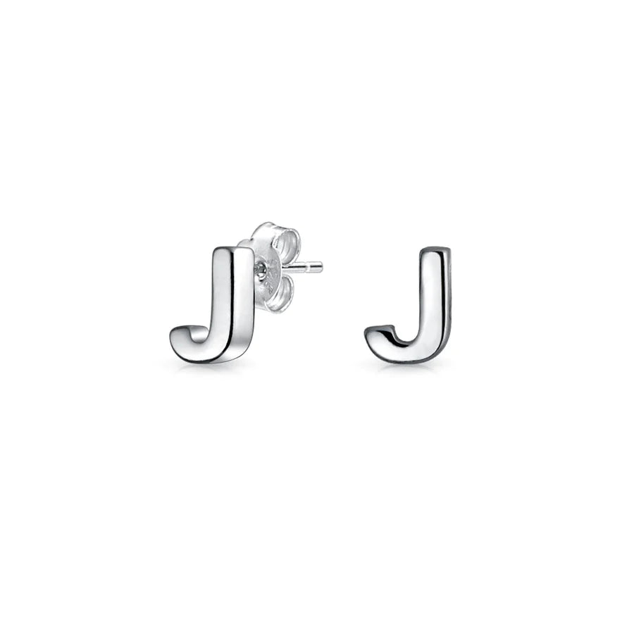 A-Z Geometric Alphabet Letter Initial Stud Earrings Sterling Silver