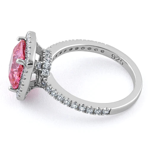 Sterling Silver Cushion Cut Pink CZ Ring