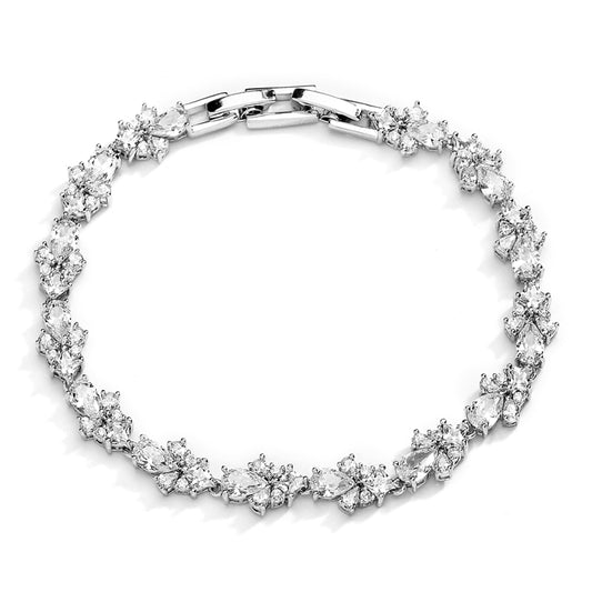 CZ Silver Platinum Bridal Bracelet & Dangle Earrings Set with Adjustable Slider Chain