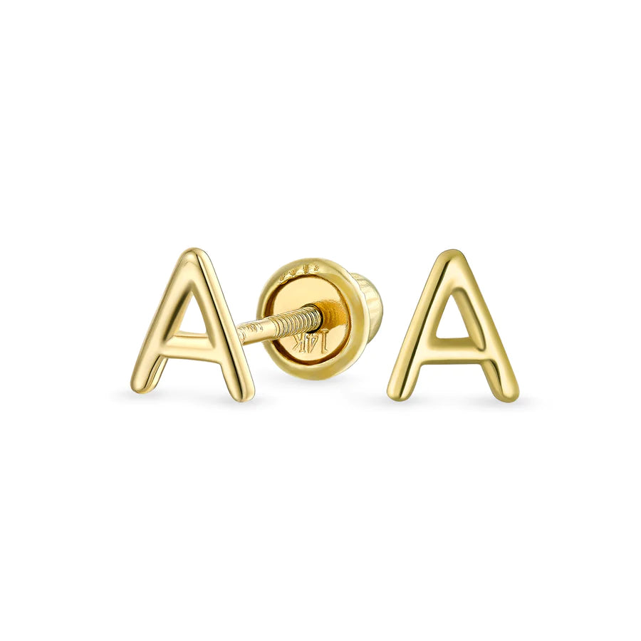 14K Gold A-Z Geometric Alphabet Letter Initial Stud Earrings