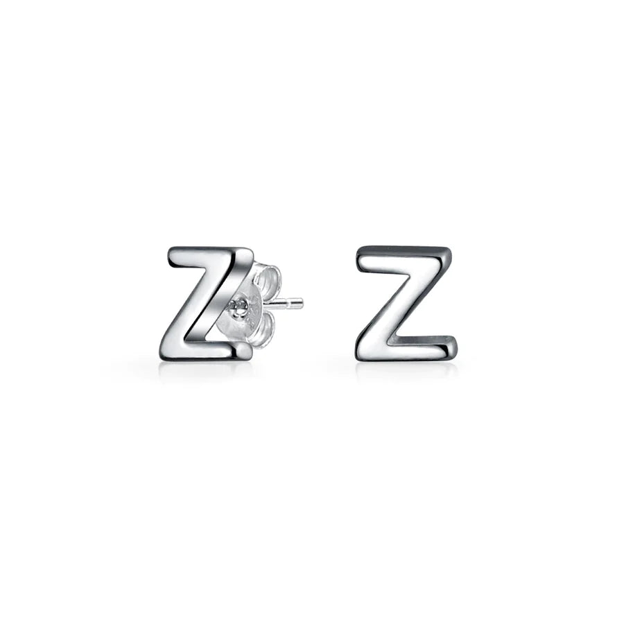 A-Z Geometric Alphabet Letter Initial Stud Earrings Sterling Silver