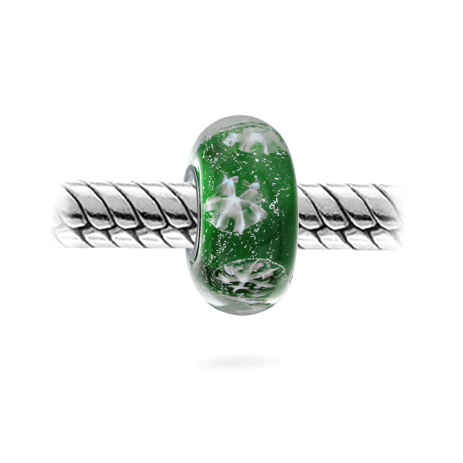 Snowflake Murano Bead Charm Glass Sterling Silver