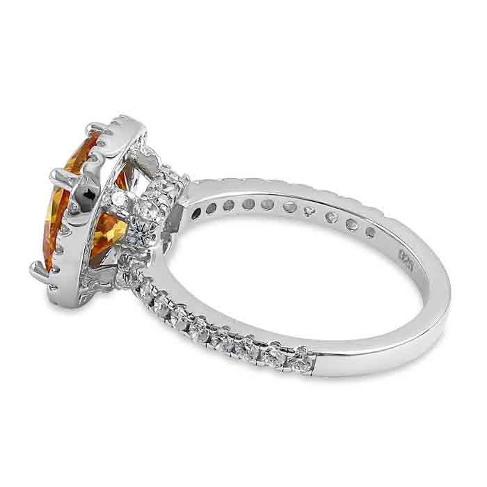 Sterling Silver Cushion Cut Yellow and Clear CZ Ring