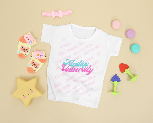 Baby Shirt Mockup Surrounded by Little Girl Accessories