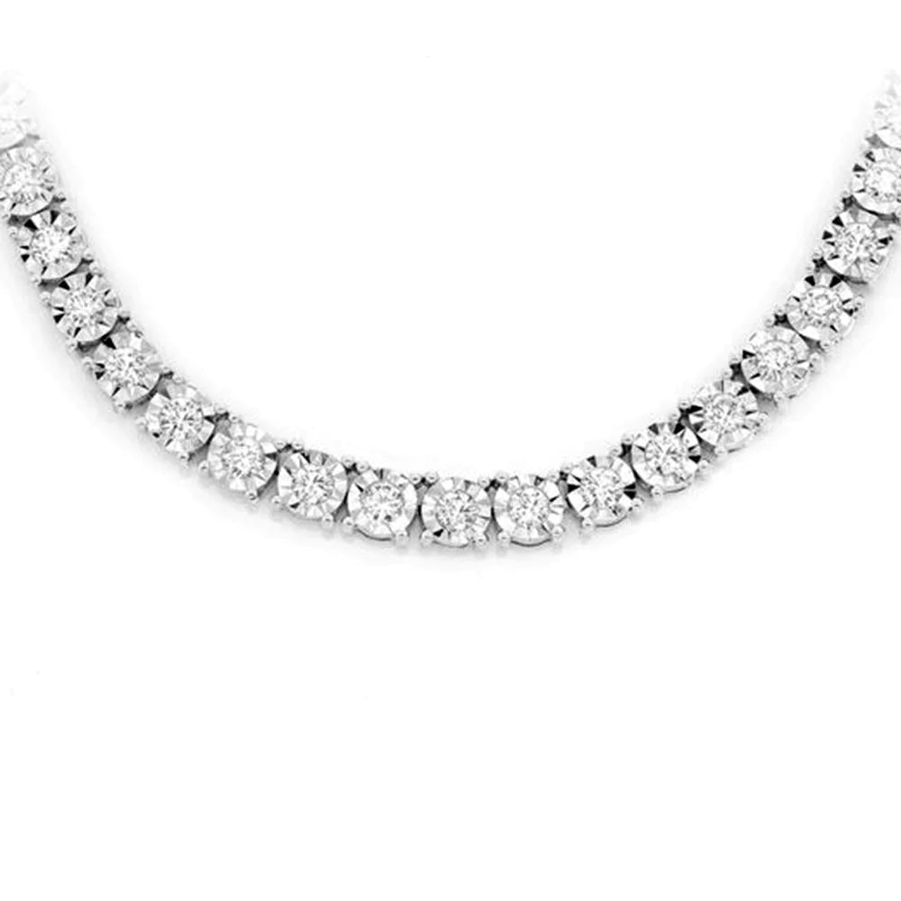 22" 10K White Gold Diamond Miracle Illusion Tennis Necklace