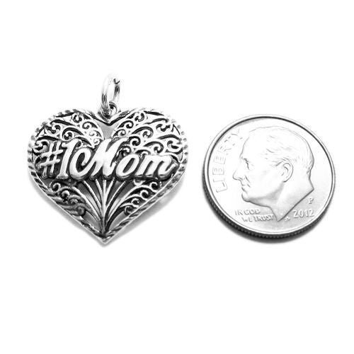 "#1 Mom" Filigreed Heart Charm