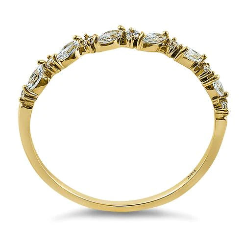 Solid 14K Yellow Gold Half Eternity Clear Marquise & Round Cut CZ Engagement Band