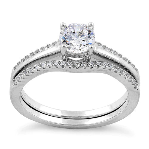 Sterling Silver Engagement Set CZ Ring