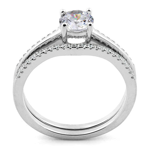 Sterling Silver Engagement Set CZ Ring