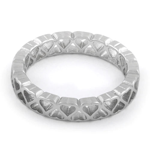 Sterling Silver Eternity Hollow Hearts Ring