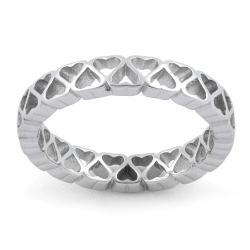 Sterling Silver Eternity Hollow Hearts Ring