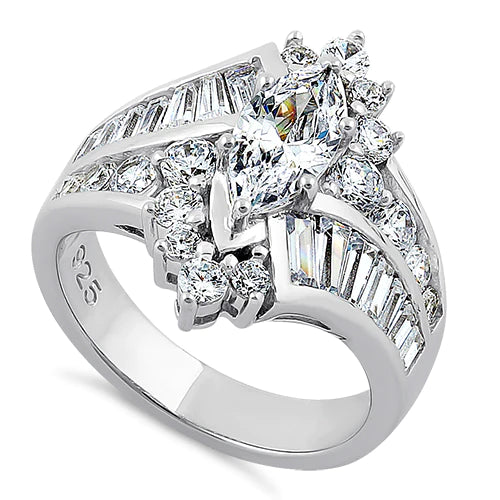 Sterling Silver Reflection Marquise Cut Clear CZ Engagement Ring