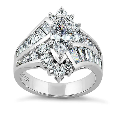 Sterling Silver Reflection Marquise Cut Clear CZ Engagement Ring