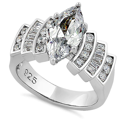 Sterling Silver Royal Marquise Cut Engagement CZ Ring