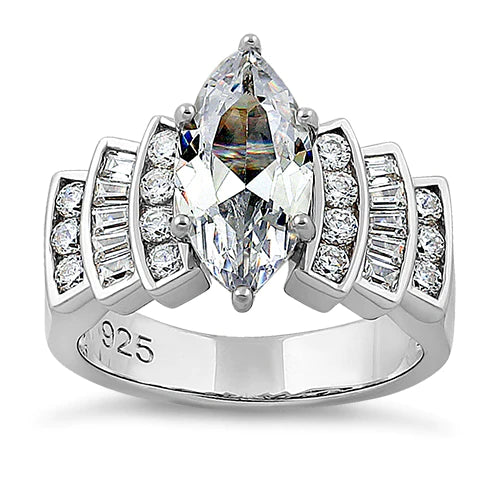 Sterling Silver Royal Marquise Cut Engagement CZ Ring